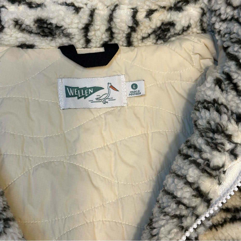 Wellen Dawn Patrol Quilted Fleece Jacket Large Black White Wind Resistant - Picture 2 of 9